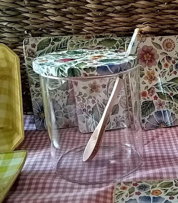 "Bote borosilicato vidrio resistente tapa bambú decorada artesanal Dmarta cocina"