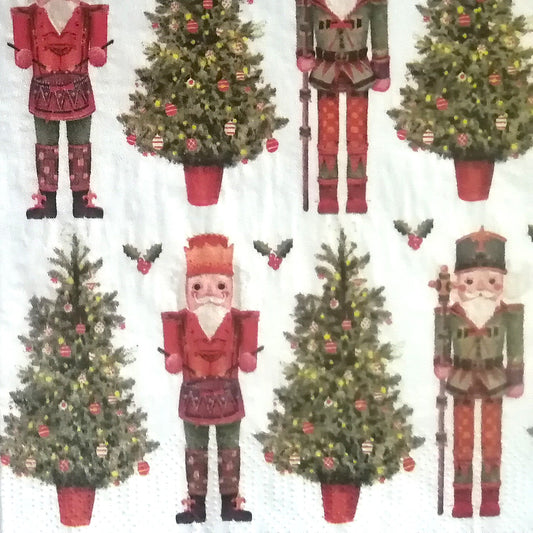 Estampado de cascanueces y abeto de navidad.