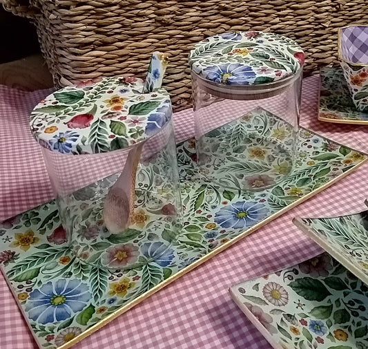 "Bote borosilicato vidrio resistente tapa bambú decorada artesanal Dmarta cocina"