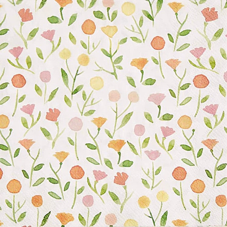 "Patrón de flores silvestres en colores pastel con tallos verdes sobre fondo claro"