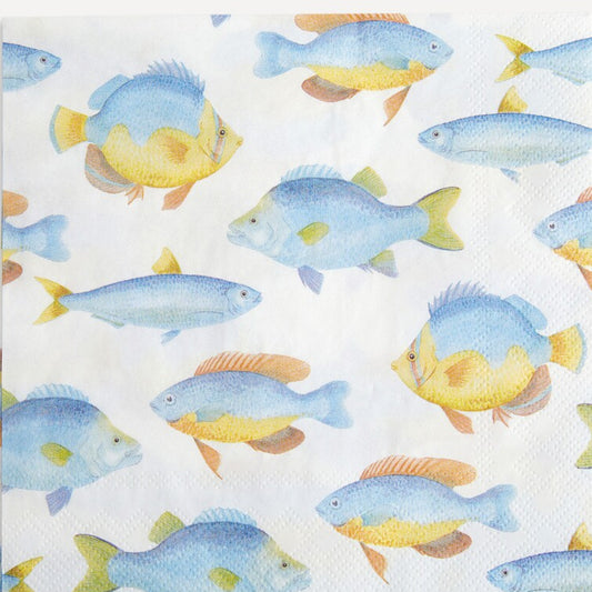 Platos y bandejas criastal on pececitos celestes y amarillos