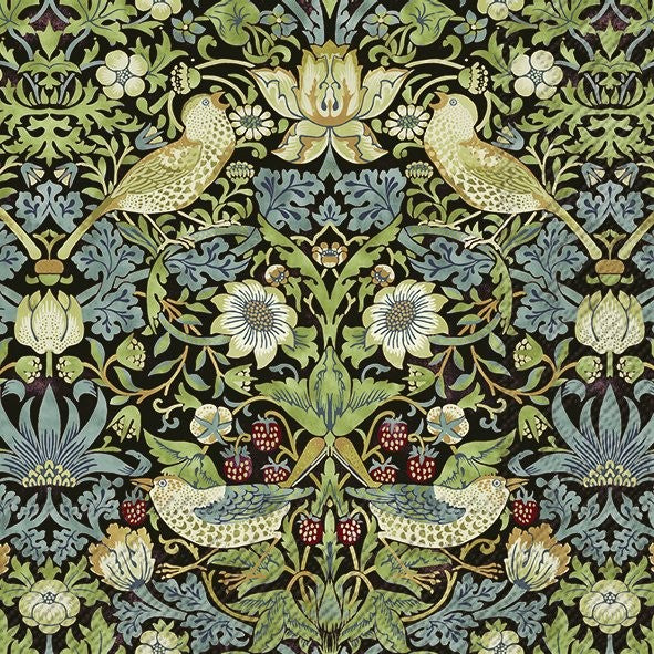 Icónico estampado William Morris con fondo en negro.