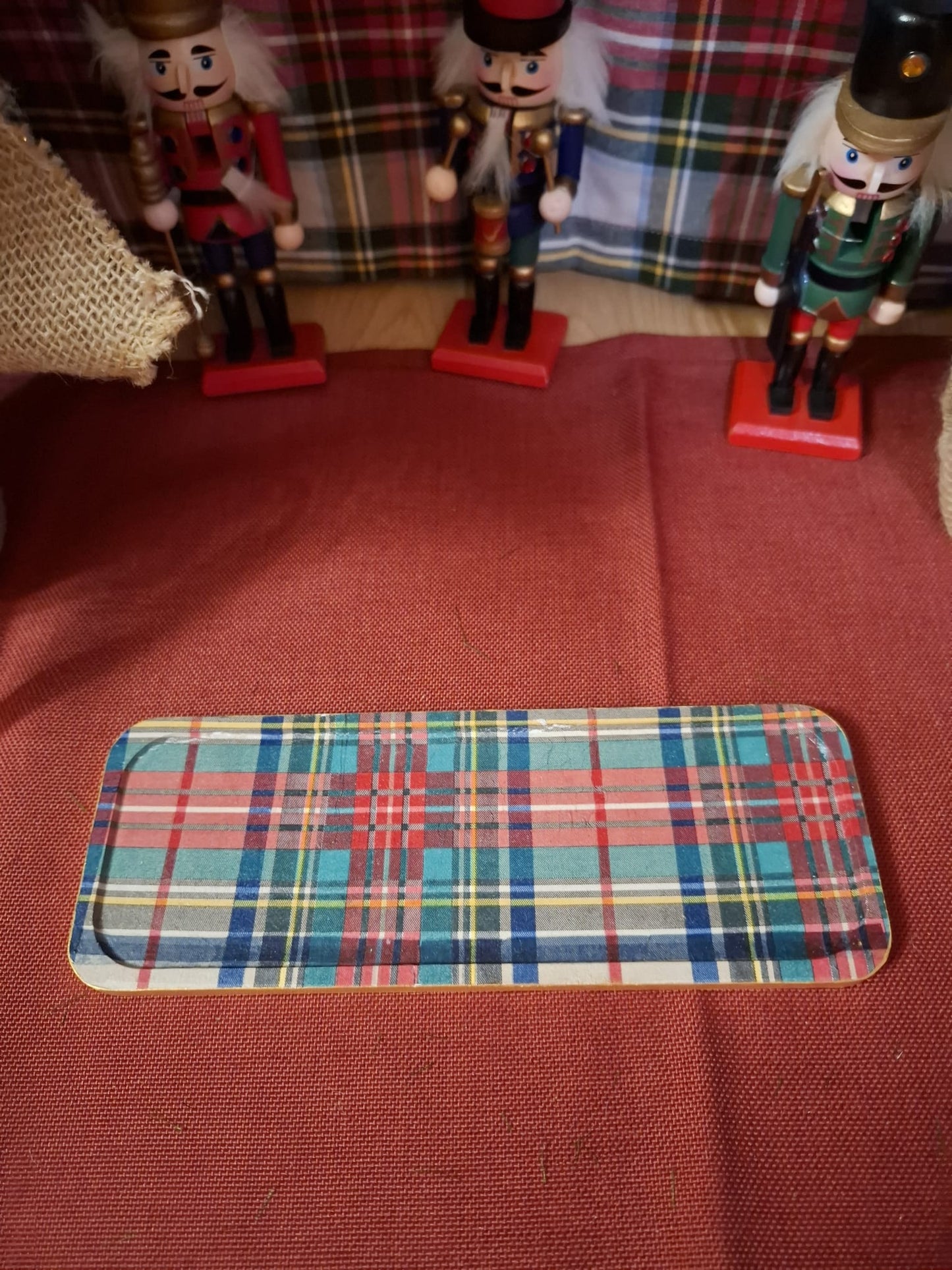 Conjunto 2 botes portatodo con bandeja - Tartan azul - Pieza única