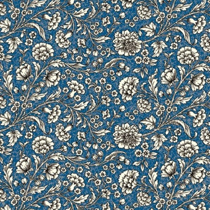 Estampado flora de ramilletes de claveles beige sobre fondo azul 