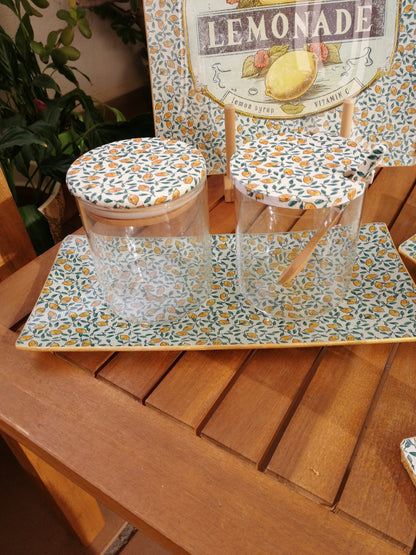 "Bote borosilicato vidrio resistente tapa bambú decorada artesanal Dmarta cocina"
