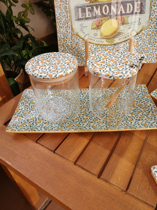 "Bote borosilicato vidrio resistente tapa bambú decorada artesanal Dmarta cocina"
