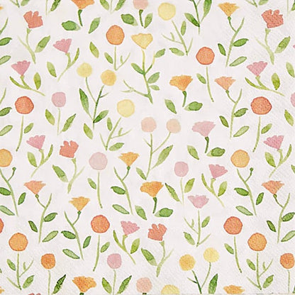 "Patrón de flores silvestres en colores pastel con tallos verdes sobre fondo claro"
