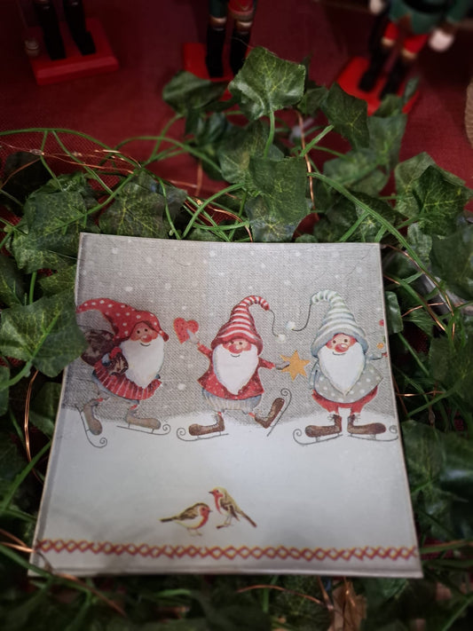 Plato gnomos patinadores navideños - Pieza única