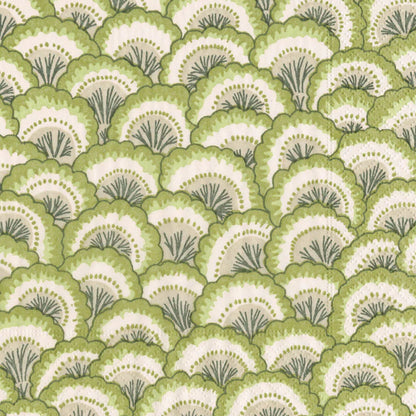 Patrón de abanicos en una paleta verde suave y natural. Tonos sage, oliva y crema que evocan tranquilidad. Estilo más orgánico y relajado, perfecto para el estilo "cottagecore" o vintage natural
Los detalles dorados le dan un toque sofisticado.