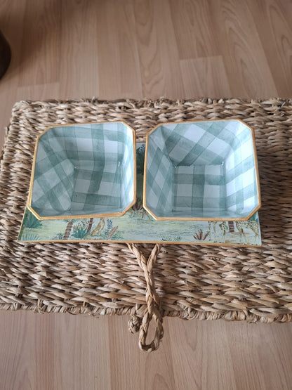 Set de Aperitivos Selva  / Cuadros Vichy verde Tesco