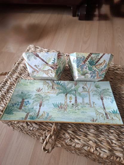 Set de Aperitivos Selva  / Cuadros Vichy verde Tesco