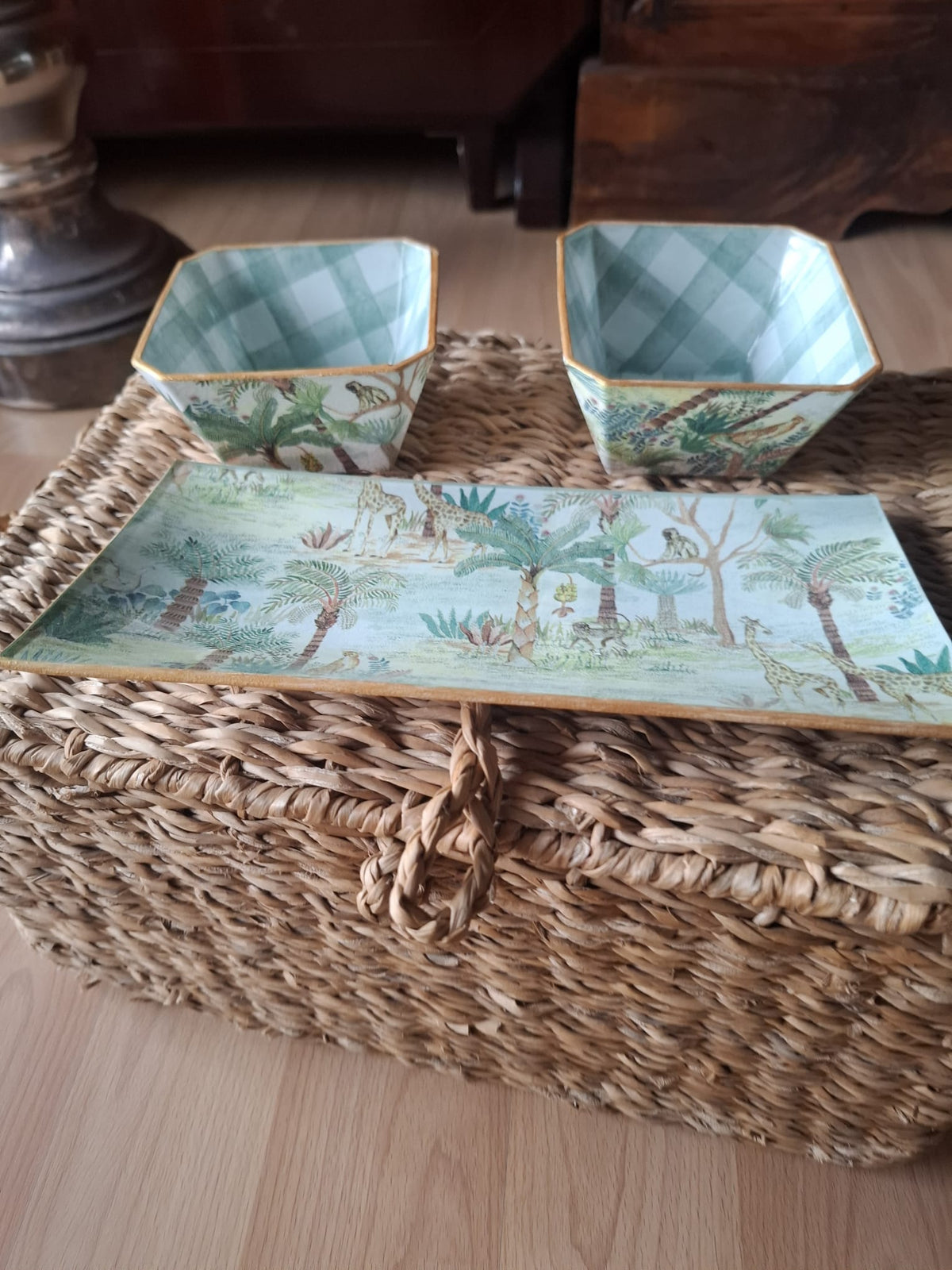Set de Aperitivos Selva  / Cuadros Vichy verde Tesco