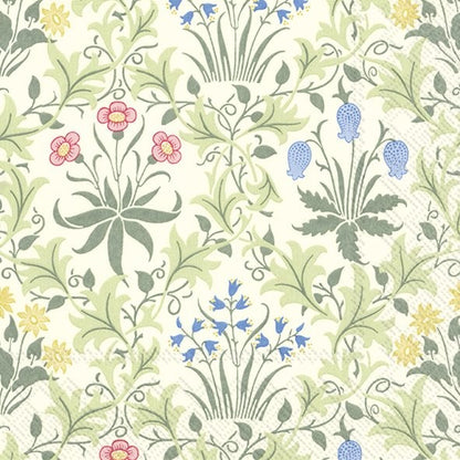 Enredaderas entrelazadas que crean forma de diamante y dentro contienen lirios del valle y campanillas