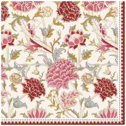 Estampado William Morris de tallos curvos y entrelazados adornado con rosas y claveles.