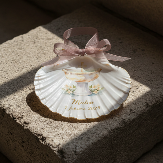 Concha bautismal con pila bautismal personalizable con nombre y fecha